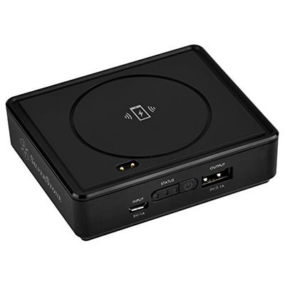 SilverStone SST-QIB052-2-in-1 5200mAh Qi-oplader powerbank met extra USB-oplaadpoort, compatibel met alle standaard Qi-apparaten, stapelbaar, zwart