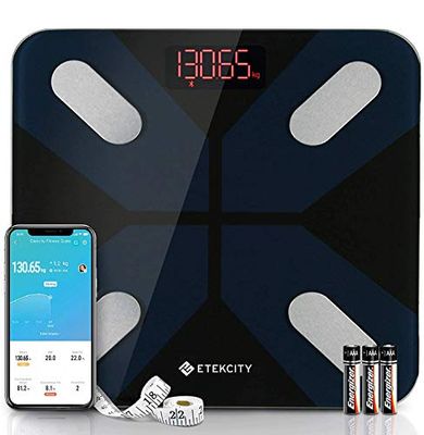 Etekcity Bluetooth lichaamsvetweegschaal, digitale personenweegschaal met intelligente app voor lichaamsgewicht, vet, BMI, spiermassa, water, eiwitten, enz., 28 stuks/180 kg, inclusief batterijen,