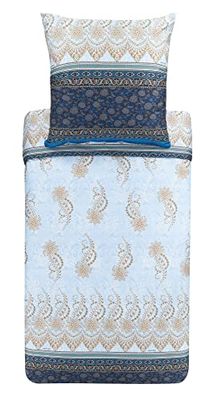 Bassetti Biancheria da letto Oristano B1 in cotone makò satin di colore blu, 2 pezzi con chiusura lampo, dimensioni: 200 x 200 cm, 80 x 80 cm, 9323449
