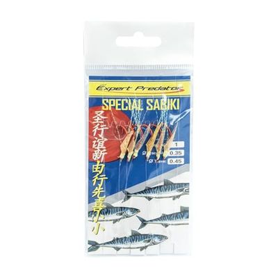 Fiskare SABIKI Kit 6 betar naturligt läder, röd krok och filament, 1