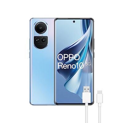 OPPO Reno10 5G Smartphone, 8 GB + 256 GB, AMOLED-display, 6,7 inch (16,7 cm), camera 64 + 8 + 32 MP, Android, batterij 5000 mAh, snel opladen 67 W, blauw