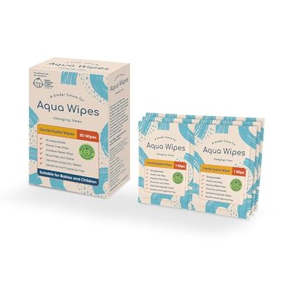 Aqua Wipes Gentle Eyelid & Lash Wipes - Sterile Biodegradable Eyelid Wipes with Soothing Camomile - Unscented - Suitable for Adults, Children and Babies including Newborns (20 Single-use Wipes)