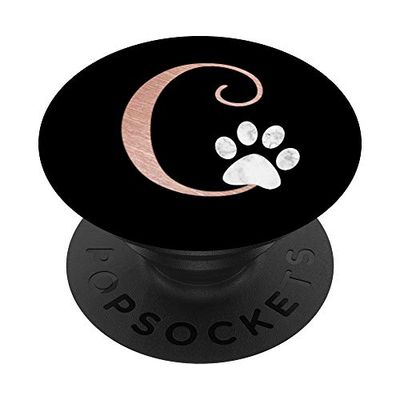 PopSockets Lettera C rosa, gatto bianco, monogramma di zampa di cane PopGrip: Impugnatura per Telefoni Cellulari e Tablet Intercambiabile