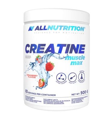 ALLNUTTRITION Creatine Muscle Max Food Suplement - Creatine Monohydrate with Taurine - Performance Boost and Muscle Recovery - No Added Sugar - Instant Powder 500g - Strawberry