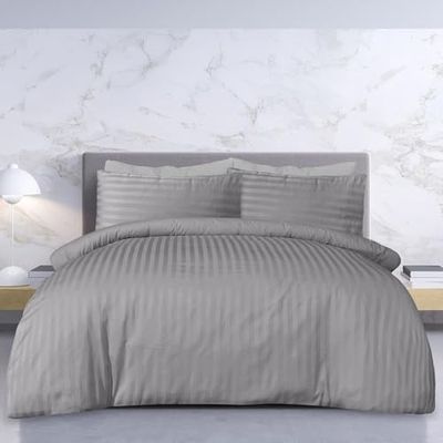 Sleepdown - Conjunto de capa de edredão (250 fios), design com riscas de cetim, suave, qualidade de hotel, polialgodão