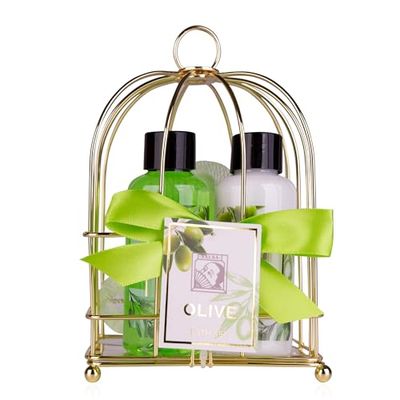 Accentra-Set de douche pour femmes Set cadeau OLIVE dans une belle boîte en bois-Set de 3 pièces avec gel douche et lotion corporelle - Cadeau idéal pour anniversaire & la Saint-Valentin