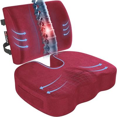 FORTEM Zitkussen en Lendensteun voor Bureaustoel, Lendensteunkussen, Memory Foam Zitkussen, Antislip Zit- en Rugsteun voor Gaming, Autostoelkussen, Stoelkussen, XL