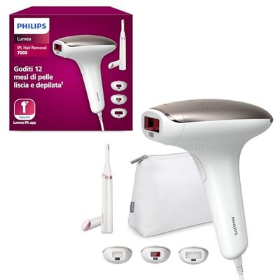 Philips Lumea 7000 Series, dispositivo di epilazione IPL, alternativa ai dispositivi di epilazione laser, con rifinitore a penna Satin Compact, 3 accessori per viso, corpo e zona bikini, BRI923/00