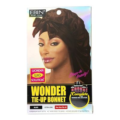 EBIN Wonder Wig Solution Tie-Up Bonnet Black - Extra Long