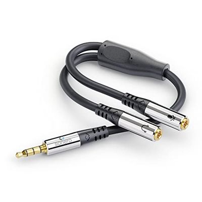 sonero® Premium stereo ljudadapter, 0,20 m, 3,5 mm jackkontakt till 2 x 3,5 mm jackuttag, svart