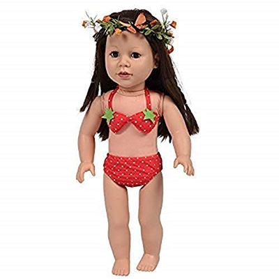 The New York Doll Collection Söt Polka Punkt Jordgubbe Bikini Uppsättning Baddräkt Klänning för Mode Flicka Badning Kläder - Passar 18 tum / 46 cm Docka Tillbehör