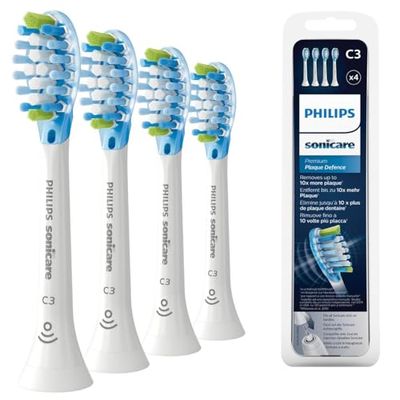 Philips Sonicare HX9044/17 Pack da 4 Testine di Ricambio C3 Premium Plaque Defence, con RFID e Tecnologia Adaptive, Per una Pulizia Profonda, Bianco