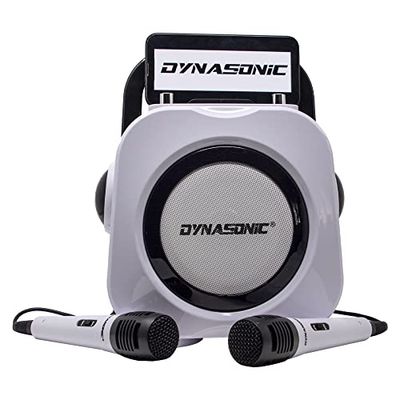 DYNASONIC Cassa Bluetooth senza fili con luci LED. Macchina per karaoke portatile con due microfoni. Regalo originale. Altoparlante (Dk-201 nero)