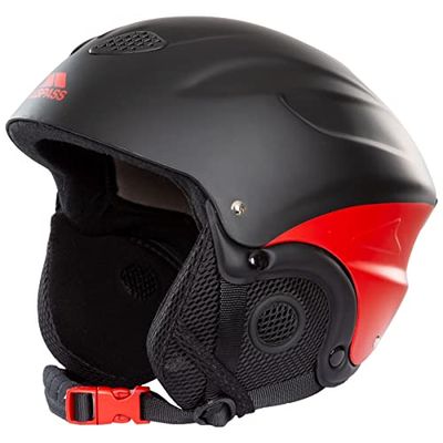 Trespass Skyhigh, Casco da Neve con paraorecchie Rimovibili, Chiusura per Occhiali e Ventilazione Regolabile Unisex, Nero-Rosso, L