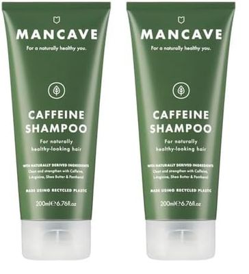ManCave Caffeine Shampoo for Men, Support and Encourage Healthy Hair Growth with Caffeine, Panthenol and Vitamin E, Sulphate Free, Natural, Vegan, Cruelty Free, 200 ml (Pack of 2)