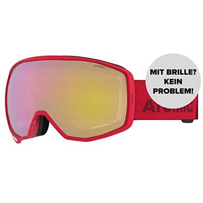 Atomic, All Mountain-Skibrille, Unisex, Für wolkiges Wetter, Medium Fit, Kompatibel mit Sehbrille, Count Stereo, Rot/Pink-Gelb Stereo, AN5106046