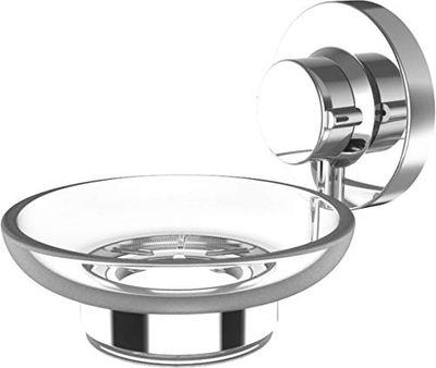 Cornat 1 – avec Bol en Verre – 3 Options de Fixation différentes avec Ventouse, Tampon adhésif et perçage Étagère de Douche avec Porte-Savon / T340265, Chrome (Brillant)