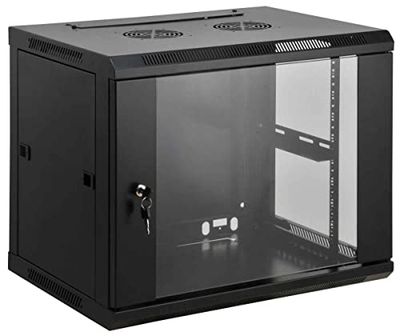 Intellinet Network Cabinet, Wall Mount (Standard), 9U, 450 mm Deep, Black, Assembled, Max 60 kg, Metal & Glass Door, Back Panel, Removeable Sides, Suitable also for use on a desk or floor, 19 Inch