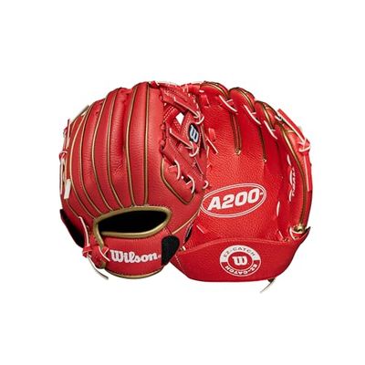 Wilson 2024 A200™ EZ Catch™ 9 tum T-bollhandske – högerhänt, röd/metalliskt guld
