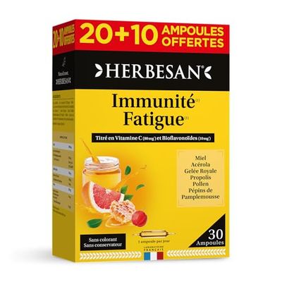 HERBESAN®- COMPLEXE VITALITÉ - Défenses immunitaire - Miel, Gelée Royale, Acérola, Pollen, Pamplemousse, Propolis - 30 ampoules de 10ml