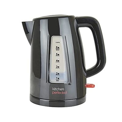 KitchenPerfected Quiet Rapid Boil Eco-Friendly Cordless Kettle - 3000w, 1 cup boil, 1.5 Litre (6 cups), Removable Filter - Black - E1526BK