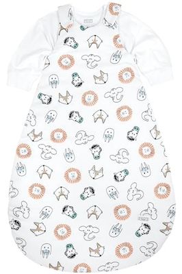 Meyco Baby Animal sovsäck 2-delad, fodrad (tillverkad av 100% bomull, med dragkedja runt om, hudvänlig, skrynkelfri, storlek: 50/56), flerfärgad