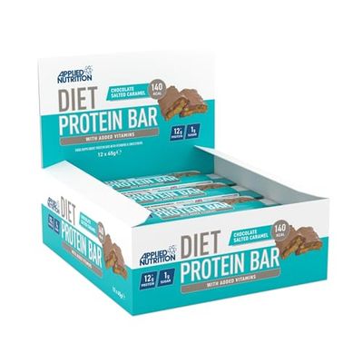Applied Nutrition Diet Protein Bar, High Protein, Low Sugar Protein Snack Bar with Added Vitamins - Chocolate Carmel Crisp (12 x 45g)