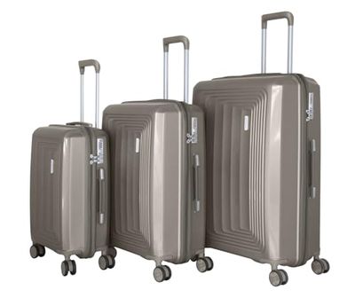ROYALTY LINE, Juego de 3 Maletas, Ultraligeras Rígidas ABS 4 Ruedas Giratorias 360°, Tamaño S 55x38x18cm, M 67x44x24cm, L 76x49x28cm, Doble Correa, Cerradura de combinación, Asas Reforzadas, Champán