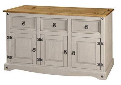 Corona Grey 3 Door Sideboard Waxed Pine Mexican P401-GREY