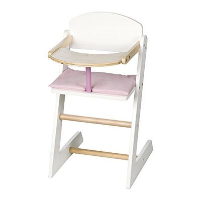 roba Cadeira alta para bonecas Scarlett de madeira almofada rosa e bandeja para comida - altura 52 cm - a partir de 3 anos - branco / natural