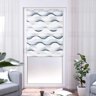 K-Home Klemmfix Madrid Store Enrouleur Double, sans perçage, Motif de Vague imprimée, Gris, 30 x 150 cm (l x L)