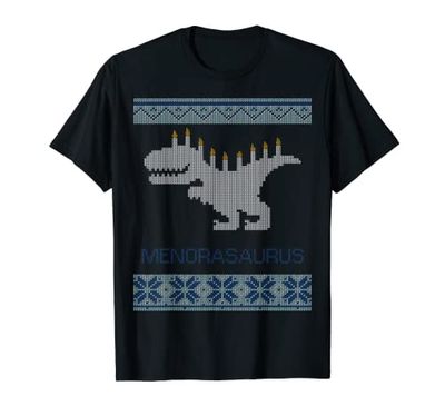 Menorasaurus Menorah Dinosauro Divertente Hanukkah Ugly Maglione Maglietta