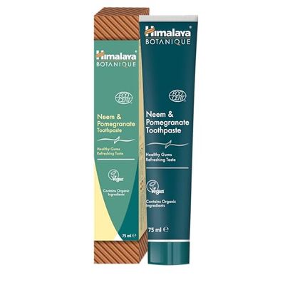 Ecocert Cosmos Natural certifié Himalaya Botanique Dentifrice Neem et Grenade aux Actifs Bio, combat la plaque dentaire, éclaircit les dents, sans fluorure, sans SLS, 75 ml