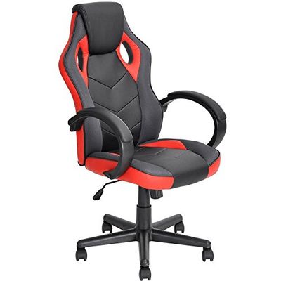 BAKAJI Chaise de Jeu Fauteuil de Bureau Directionnel Roues Pivotantes Sport Racer Directionnel Bureau Racing Présidentielle Maison Studio Chaise de Bureau Bureau Hauteur Réglable (Rouge)