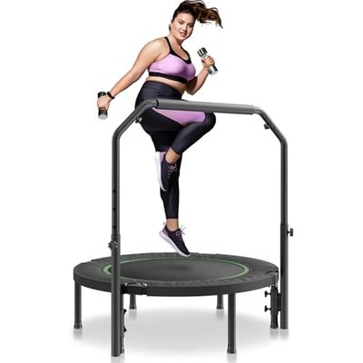 VEVOR Opvouwbare mini-trampoline, fitness, 1027 mm, trainingstrampoline, maximale belasting 150 kg, sporttrampoline, tuintrampoline met in hoogte verstelbare handgreep in 4 standen en 32 veren