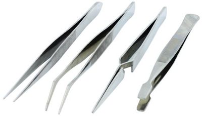 Modelcraft PTW5000 rostfritt stål pincett, paket med 4, silver