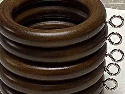 Homeelabador 45mm Wooden Curtain Hanging Ring hooks with Eyes (Brown 45mm, 12)