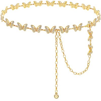 Glamorstar Ceinture en chaîne pour femme avec strass et cristaux, M (120 cm)