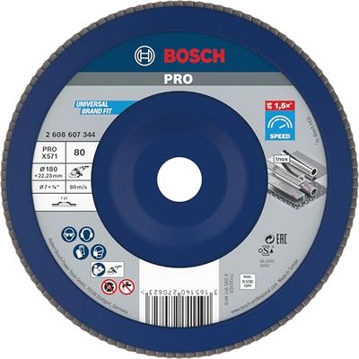 Bosch 1x PRO Metal X571 Flap Disc Straight Version Plastic for Large Angle Grinders (for Steel, Stainless steel, Ø 180 mm, Grit 80, Professional Accessory Large Angle Grinder)