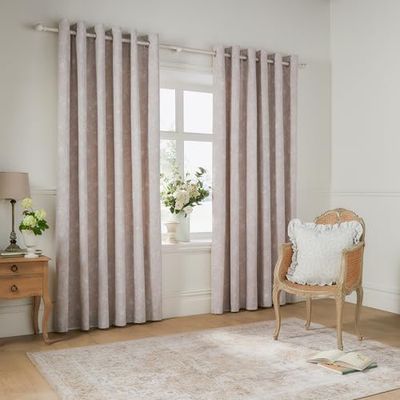 Wylder Nature Paire de Rideaux occultants à œillets Bella – 100% Coton, Doublure à Motif Floral botanique Naturel (Naturel – L 137 x l 117 cm – 2 Panneaux)