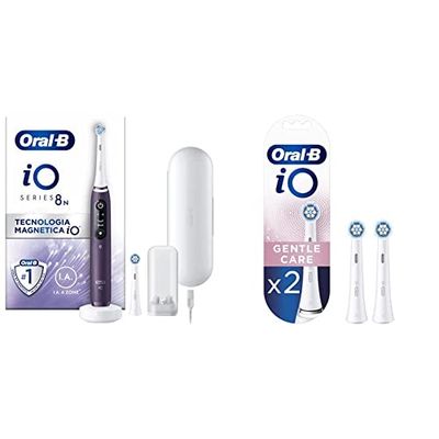 Oral-B iO 8 Cepillo de Dientes Eléctrico Violeta con Mango Recargable, Tecnología Magnética iO, 1 Cabezal de Recambio, Pantalla a Color, Funda Magnética + 2 Cabezales Blancos Gentle Care