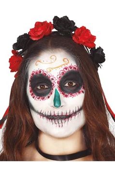 FIESTAS GUIRCA Serre-tête Catrina à Fleurs Rouges et Noires