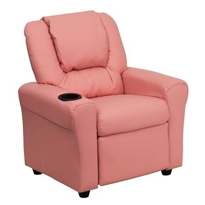 Flash Meuble Contemporain Beige en Vinyle Enfants inclinable avec Porte-gobelet et appuie-tête