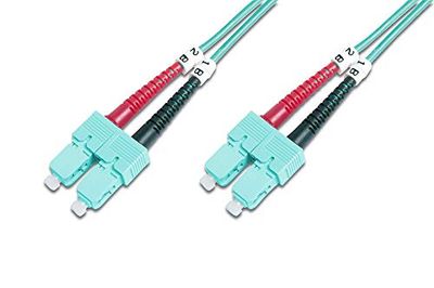 DIGITUS DK-2522-02/3 – Câble À Fibre Optique OM3 – 2 m – ST à SC – Câble Fibre Optique Duplex – 1/10/40/100 Gbit/s – MM Multimode LAN – Type De Fibre : 50/125 – Turquoise (Aqua)