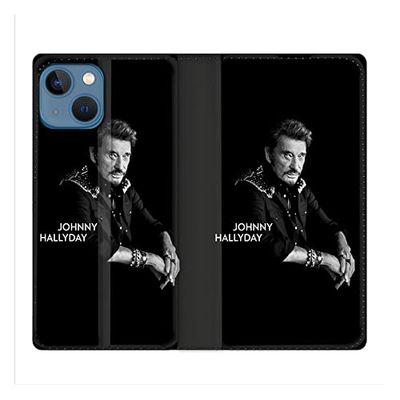 Custodia in pelle a portafoglio per Iphone 14 Plus (6.7) Musica Johnny Hallyday Nero