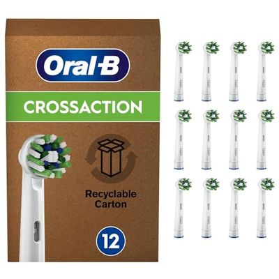 Oral-B CrossAction Testine Spazzolino Elettrico, Confezione da 12 pezzi, con Tecnologia CleanMaximise, Pacco adatto alla buca delle lettere Bianco
