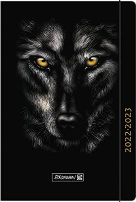 Brunnen Agenda académica 2022/2023, tamaño A6, 1 página = 1 día, 1 página = 1 día sábado + sol en una página 1071710063, diseño de lobo