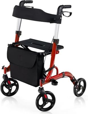 FANTASK Rollator opvouwbaar en licht met zitting, 2-in-1 ruststoel & reisrollator, loophulp 6-voudig in hoogte verstelbaar