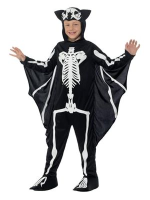 SMIFFYS Costume scheletro pipistrello, Nero, con tuta, cappuccio e ali