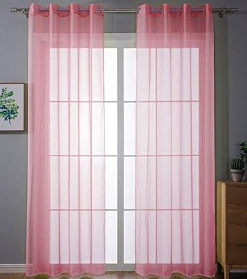 Gardinlåda 2-pack öglor Gardiner transparent draperi set vardagsrum voile Ösenförhäng blybandsstängning, 100% polyester, rosa, H x B 225 x 140 cm